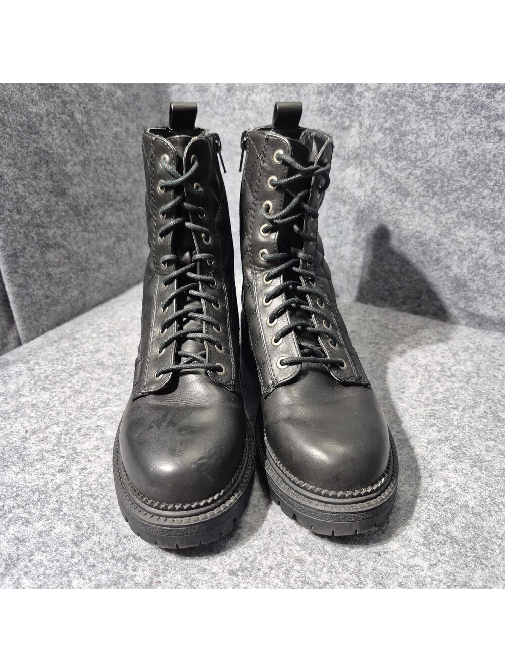 Rock Candy Combat/Biker Boots Women's Size 6 Black Block Heel Quilted Pattern
